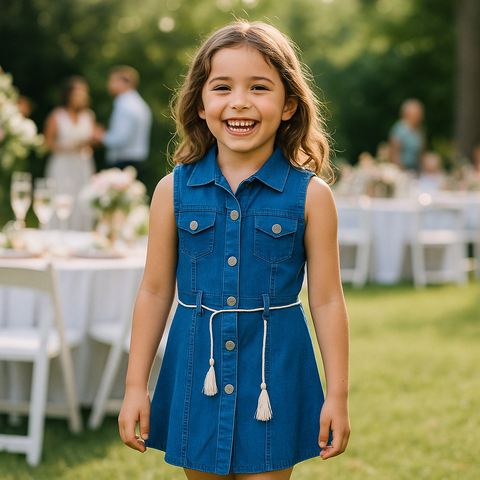Sleeveless Denim Frock for Girls (3–10 Yrs) | Blue Button-Front Dress