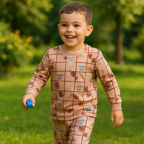 Boys Cotton Nigh suit Set ( Chex Print, 4–8 Years) – Soft & Breathable Nightwear