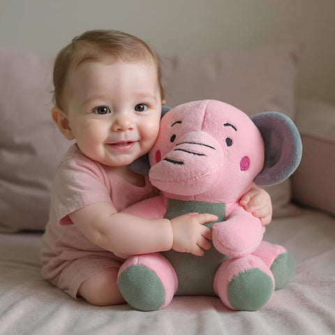 Cutecubs Soft Elephant Plush Toy – Pink & Mint Stuffed Animal for Babies (0–5 Yrs)