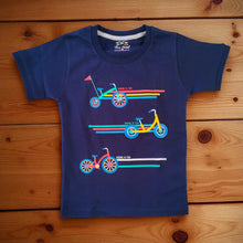 Boys' Cotton Tshirt & Striped Shorts Set – Bike Print – 4 to 8 Years