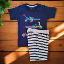 Boys' Cotton Tshirt & Striped Shorts Set – Bike Print – 4 to 8 Years