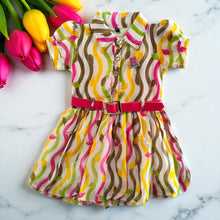 Multicolor Georgette Frock with Wave Print & Belt (3–10 Years)