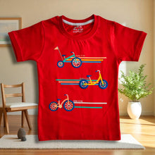 Boys' Cotton Tshirt & Striped Shorts Set – Bike Print – 4 to 8 Years