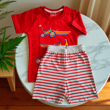 Boys' Cotton Tshirt & Striped Shorts Set – Bike Print – 4 to 8 Years
