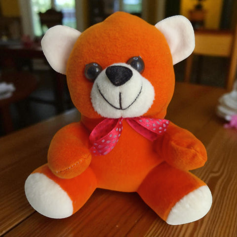 Cutecubs Soft Plush Teddy Bear Toy for Babies & Kids – Orange with Red Ribbon (0–5 Years)