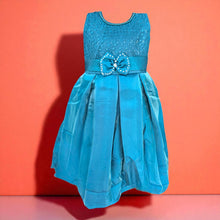 Teal Party Gown for Girls (3–8 Yrs) – Embroidered Bodice with Bow