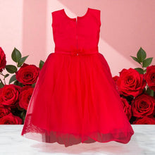 Red Party Gown for Girls | Floral Net Dress | Ages 3–10
