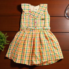 Multicolor Chex Cotton Frock for Girls | Sleeveless Dress with Belt