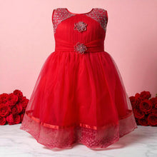 Red Party Gown for Girls | Floral Net Dress | Ages 3–10