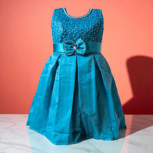 Teal Party Gown for Girls (3–8 Yrs) – Embroidered Bodice with Bow