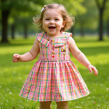 Multicolor Chex Cotton Frock for Girls | Sleeveless Dress with Belt